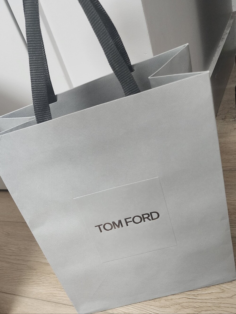 TOM FORD Shopping Gift Paper Bag Light Grey With Long Handles  9.5" X 8.35"X 4.7